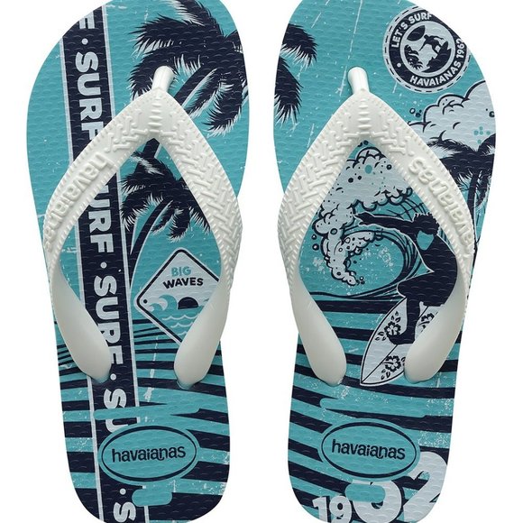 NWT HAVAIANAS LITTLE BOYS SIZE 10C 11/12C BLUE BIG WAVES SURF FLIP FLOPS - Picture 3 of 4